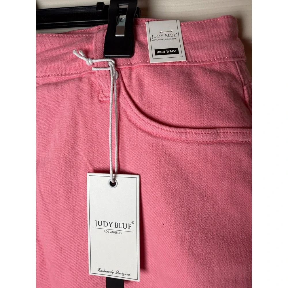 Judy Blue High Waist Pink Garment Dyed Cuffed Denim Shorts JB150285 C 2XL